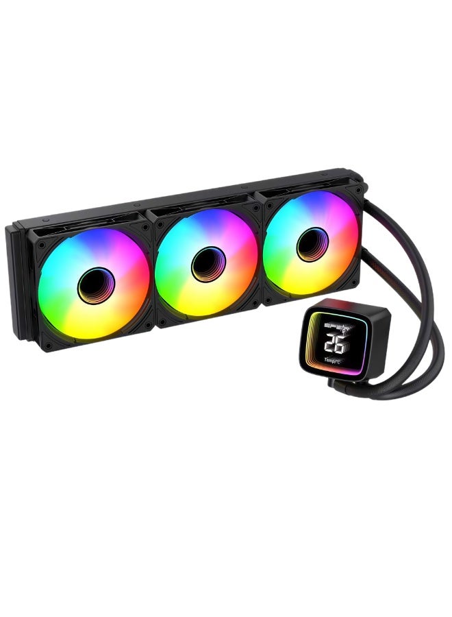 Spear Pc EVEREST360T 360mm AIO Liquid CPU Cooler Black with Infinity Temperature Display, 3×120mm PWM Fans, AM5 & LGA1700 Compatible - Image 2